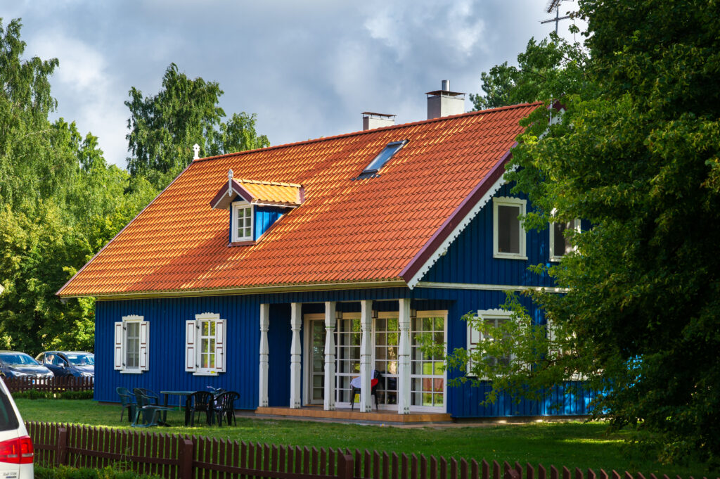 August 17, 2017 Pervalka village, Lithuania, old Lithuanian traditional wooden house in the village.