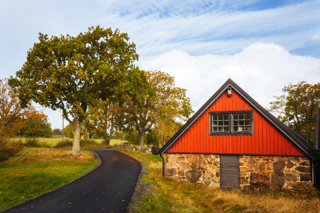 Autumn view with colorful trees in Sweden suburb